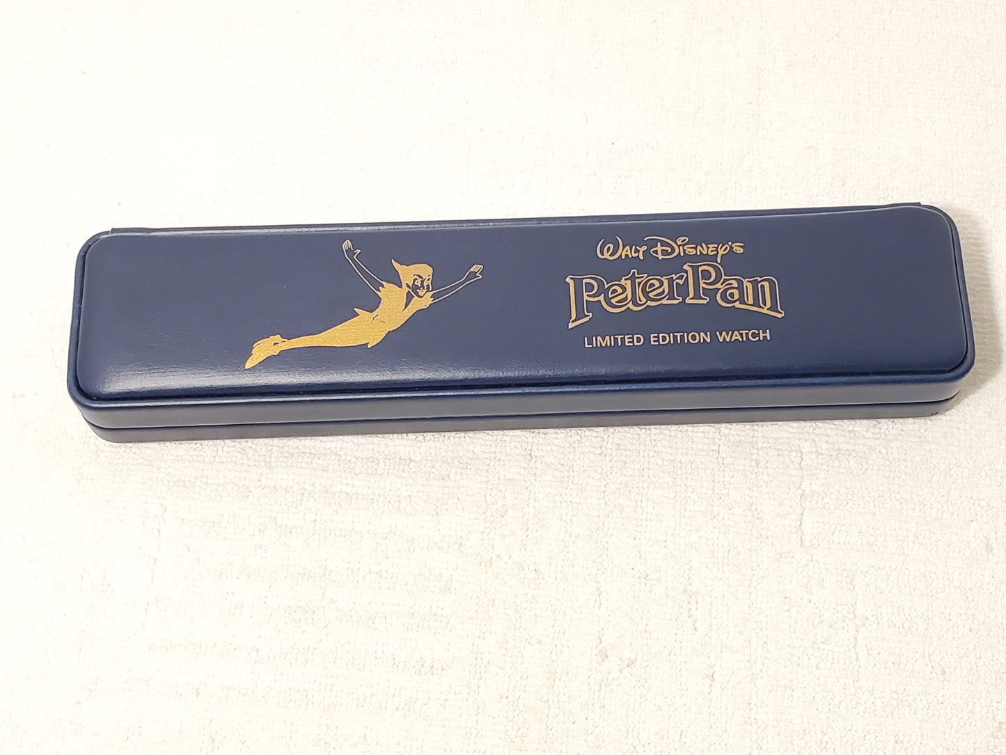 Vintage Walt Disney’s Peter Pan Tinkerbell Watch Blue Black Leather Gold Tone SS