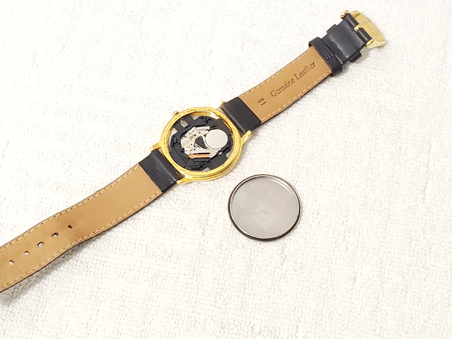 Vintage Seiko Men's Gold Tone Date Quartz Watch Black Leather Strap S Steel