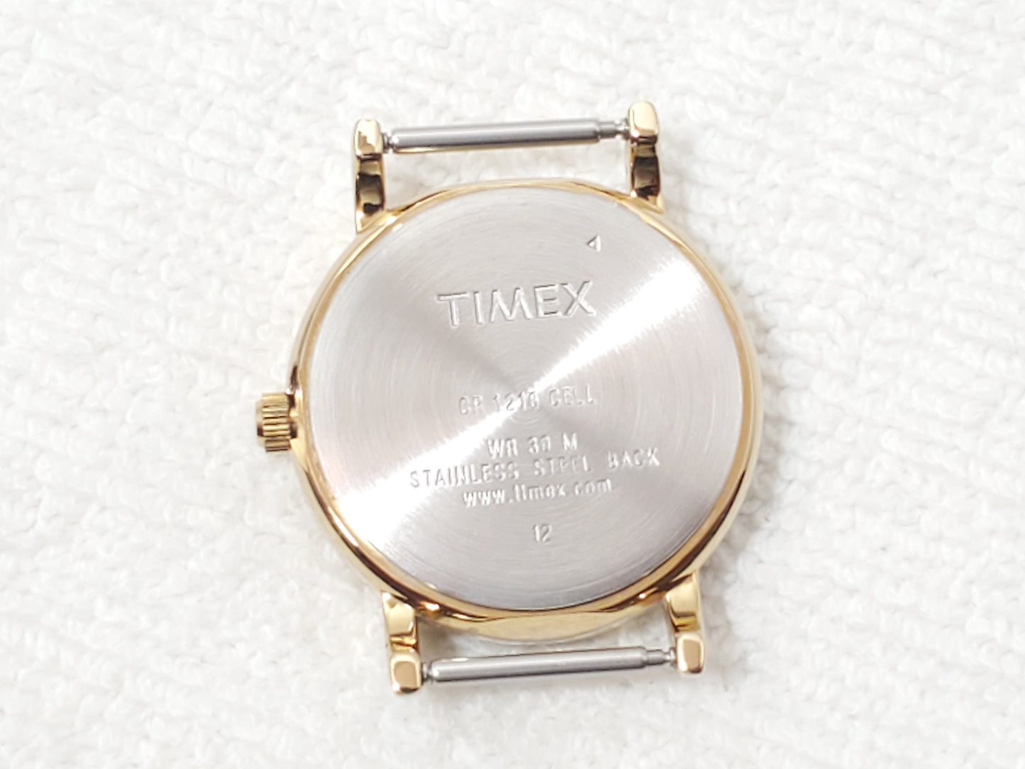 Timex Indiglo Field Watch Gold Tone White Dial Military Time Blue Nylon Strap
