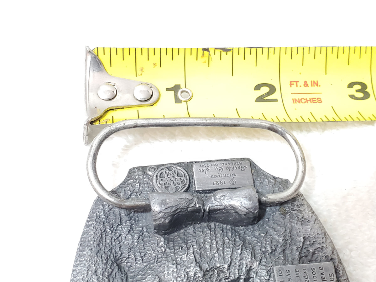 Vintage 1991 Sheet Metal Worker Belt Buckle by Siskiyou Pewter Dark Blue Enamel