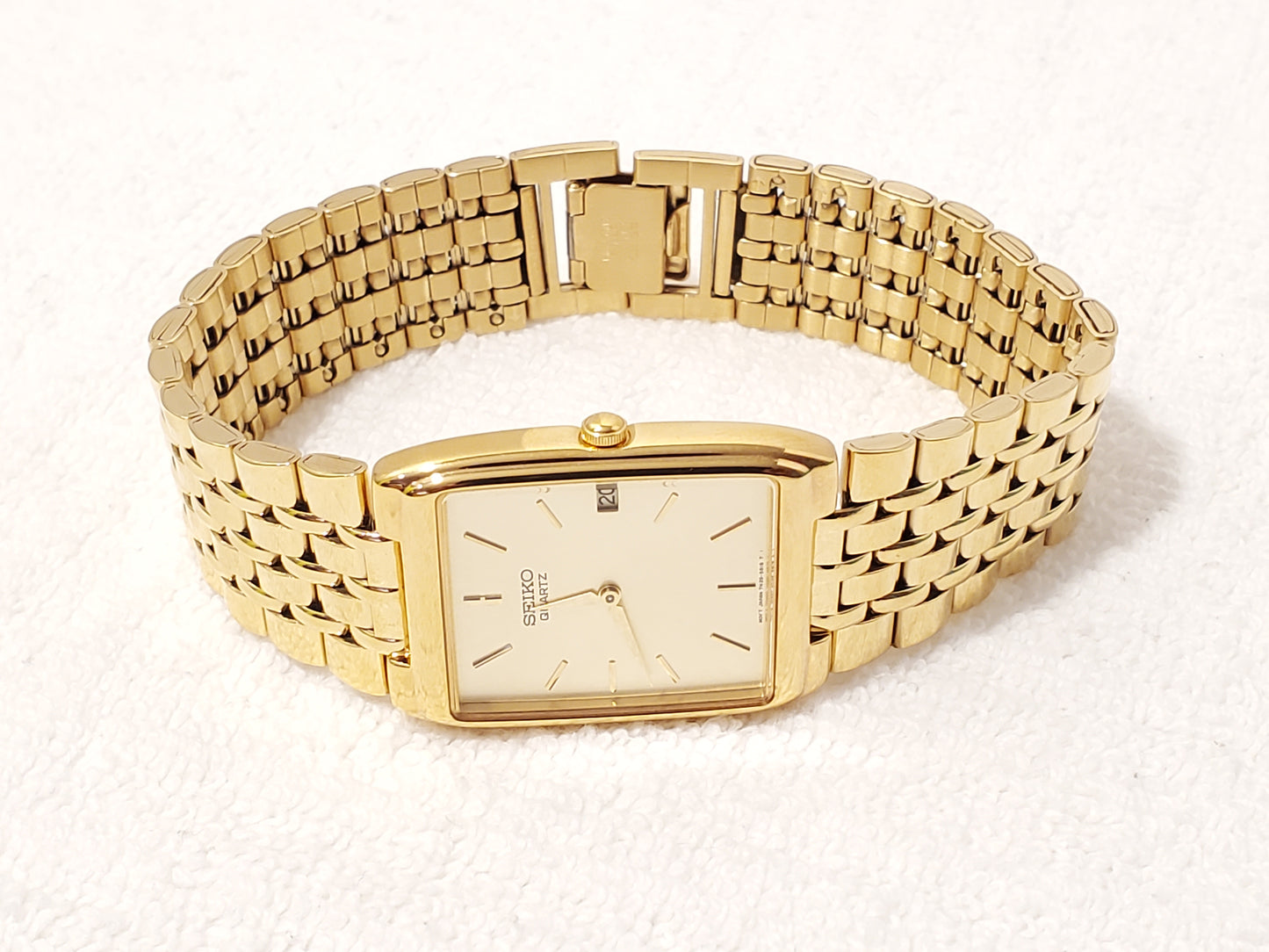 Vintage Seiko Men's Tank Gold Tone Quartz Watch Stainless Steel One Jewel