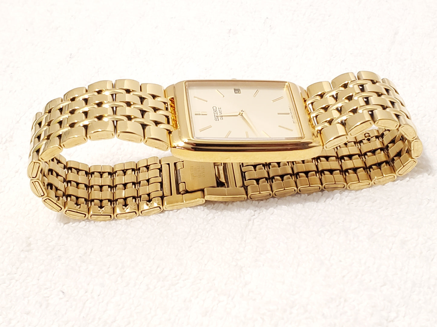 Vintage Seiko Men's Tank Gold Tone Quartz Watch Stainless Steel One Jewel
