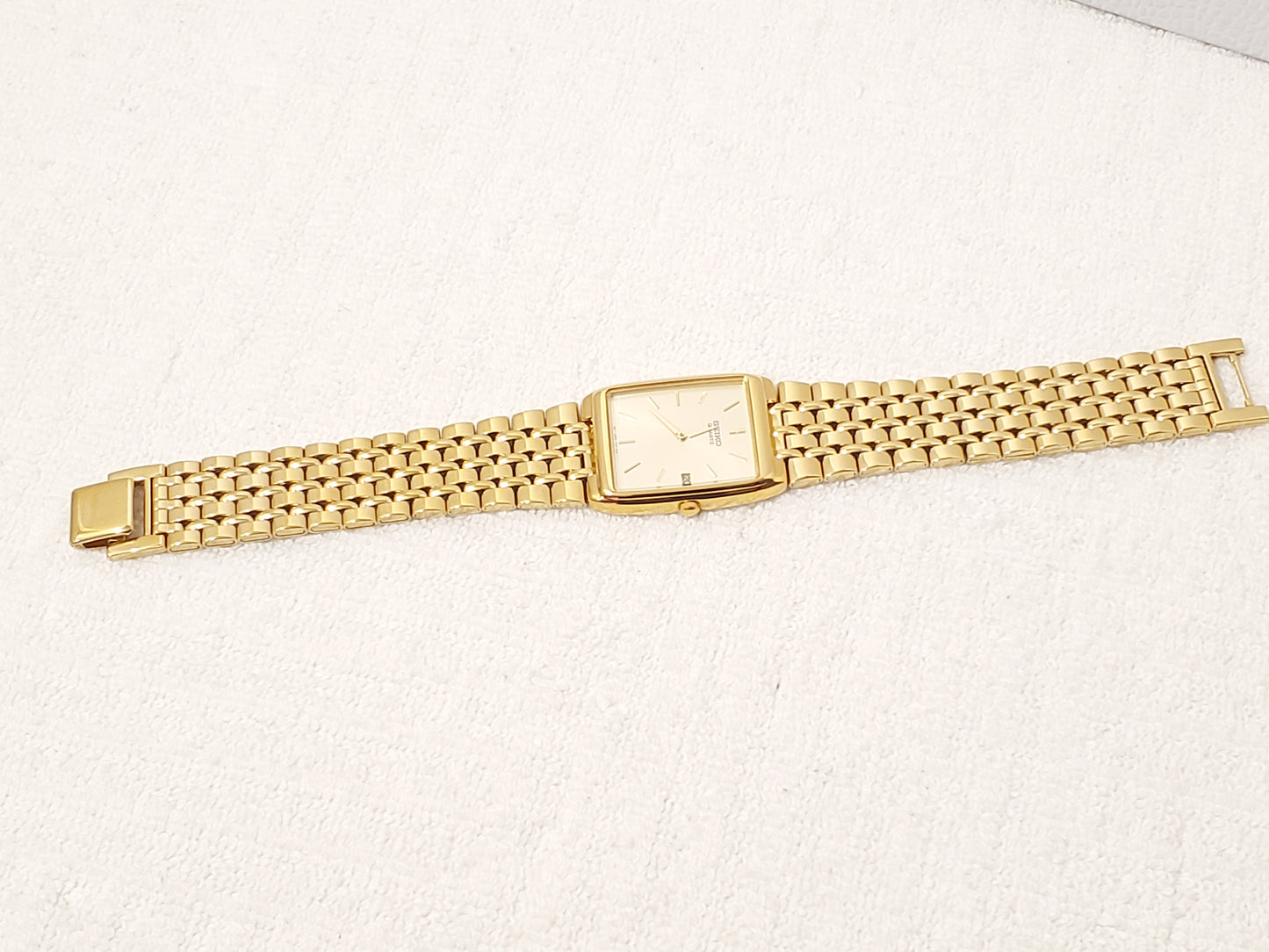 Vintage Seiko Men's Tank Gold Tone Quartz Watch Stainless Steel One Jewel