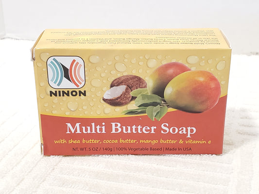 Multi Butter Bar Soap by Ninon 5 Ounce Shea Cocoa Mango Vitamin E 100% Vegetable Oil