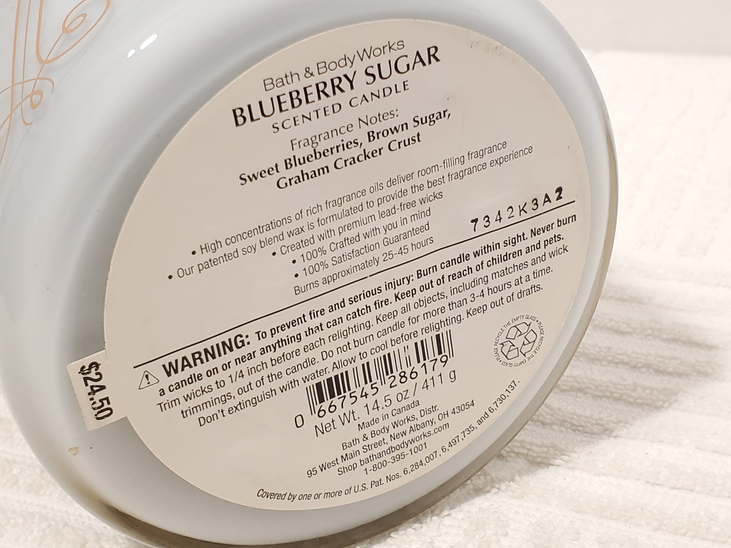 Bath Body Works Blueberry Sugar Scented Candle 14.5 oz Glass Jar Three Wick