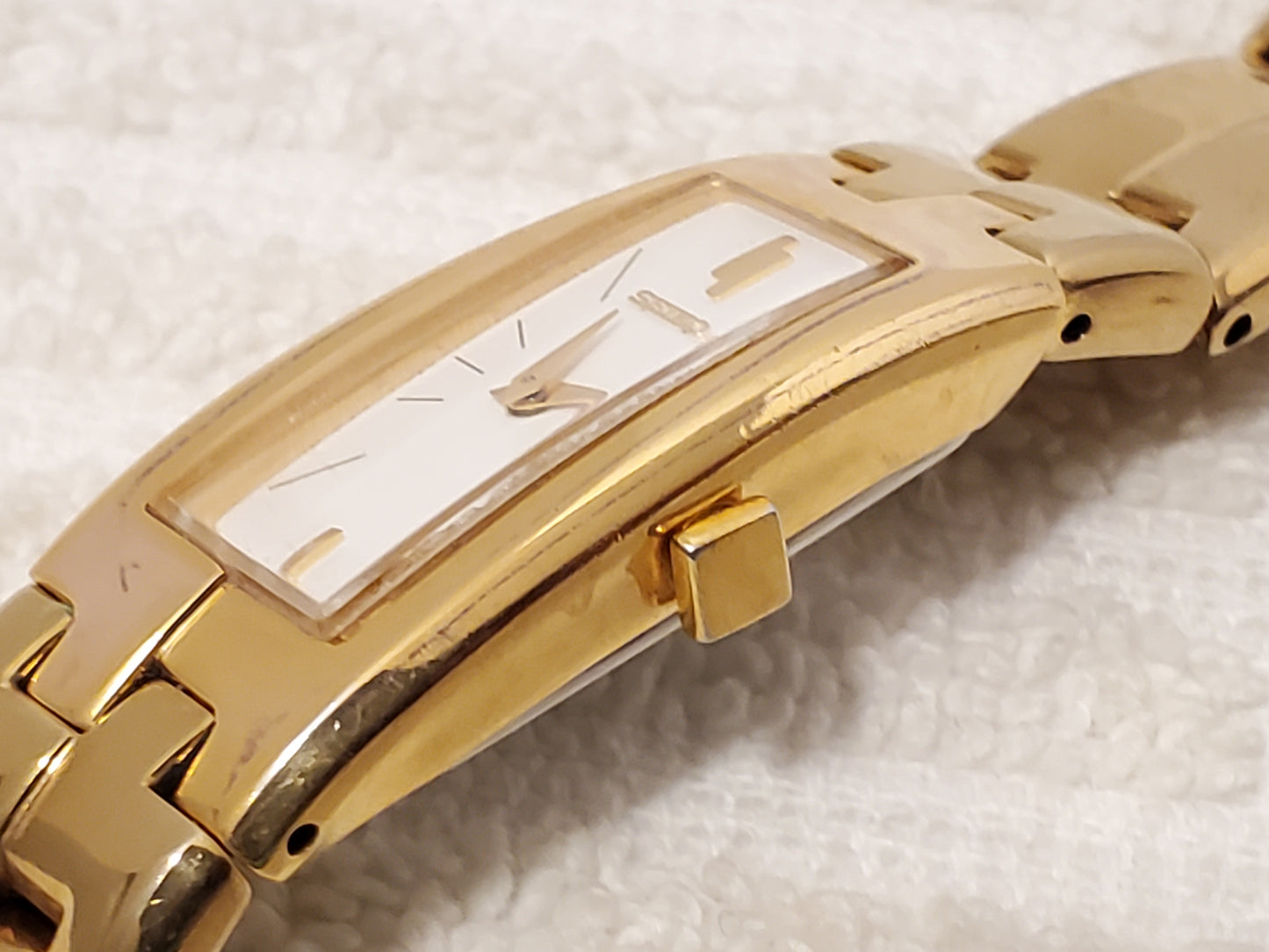 Vintage Seiko Tank Women's Gold Tone Quartz Watch White Dial Stainless Steel