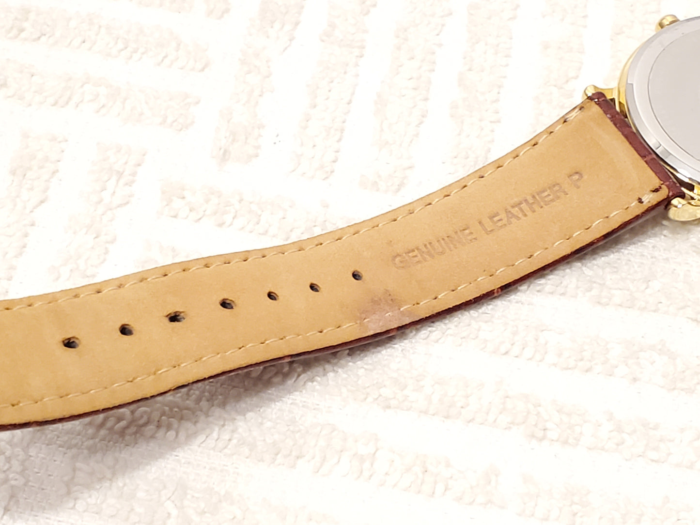 Vintage Citizen Eco Drive Mens Gold Tone Day Date Watch Black Dial Brown Leather