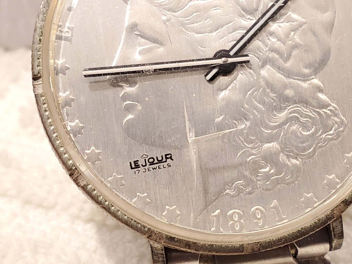 Vintage Le Jour 1891 Genuine Silver Dollar Coin Watch Seventeen Jewels Stainless Steel