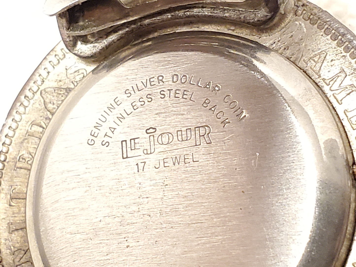 Vintage Le Jour 1891 Genuine Silver Dollar Coin Watch Seventeen Jewels Stainless Steel