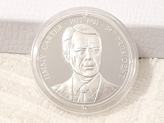 Vintage Presidential Portrait Jimmy Carter Silver Coin American Mint 20 Grams