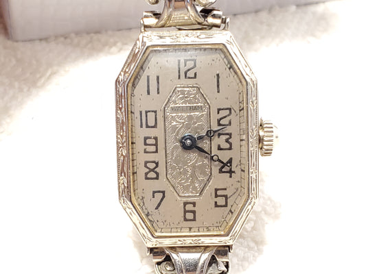 Vintage Waltham 14K White Gold Wind Up Watch Women's Fifteen Jewels
