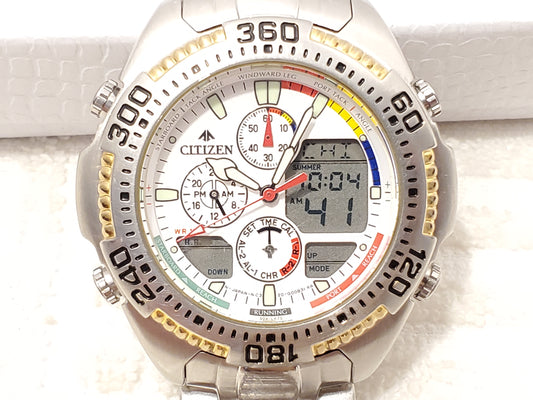 Vintage Citizen  Promaster Yacht Stainless Steel Watch Analog Digital Day Date