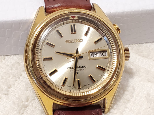 Vintage Seiko Bell-Matic Men's Day Date Automatic Watch 21 Jewels Gold Plated