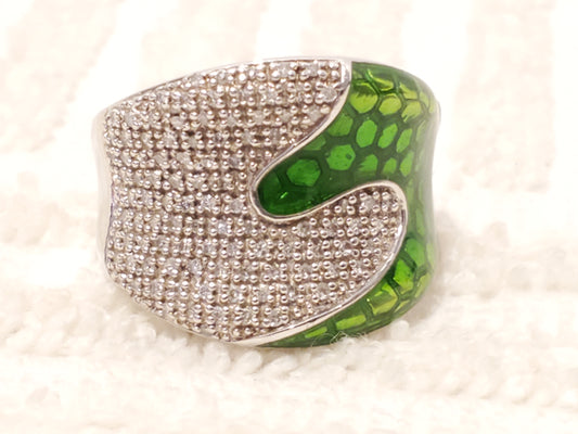 Green Enamel 925 Sterling Silver Diamonds Womens Ring JBWR Jewelry Made in India