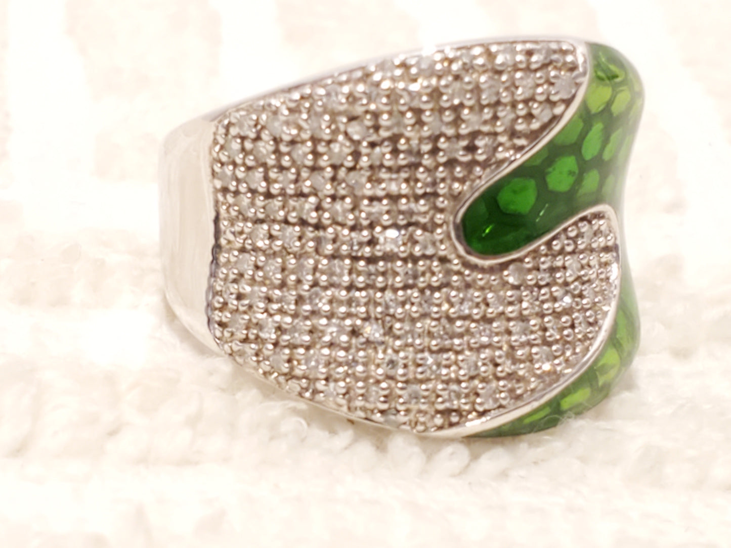 Green Enamel 925 Sterling Silver Diamonds Womens Ring JBWR Jewelry Made in India