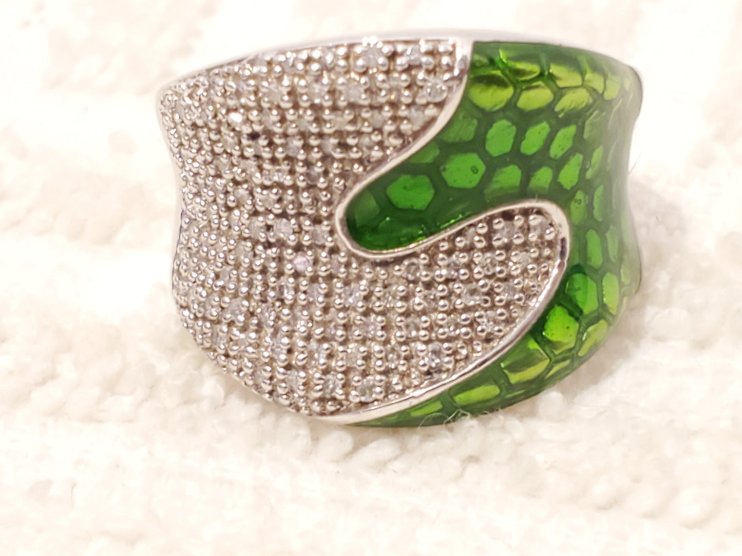 Green Enamel 925 Sterling Silver Diamonds Womens Ring JBWR Jewelry Made in India