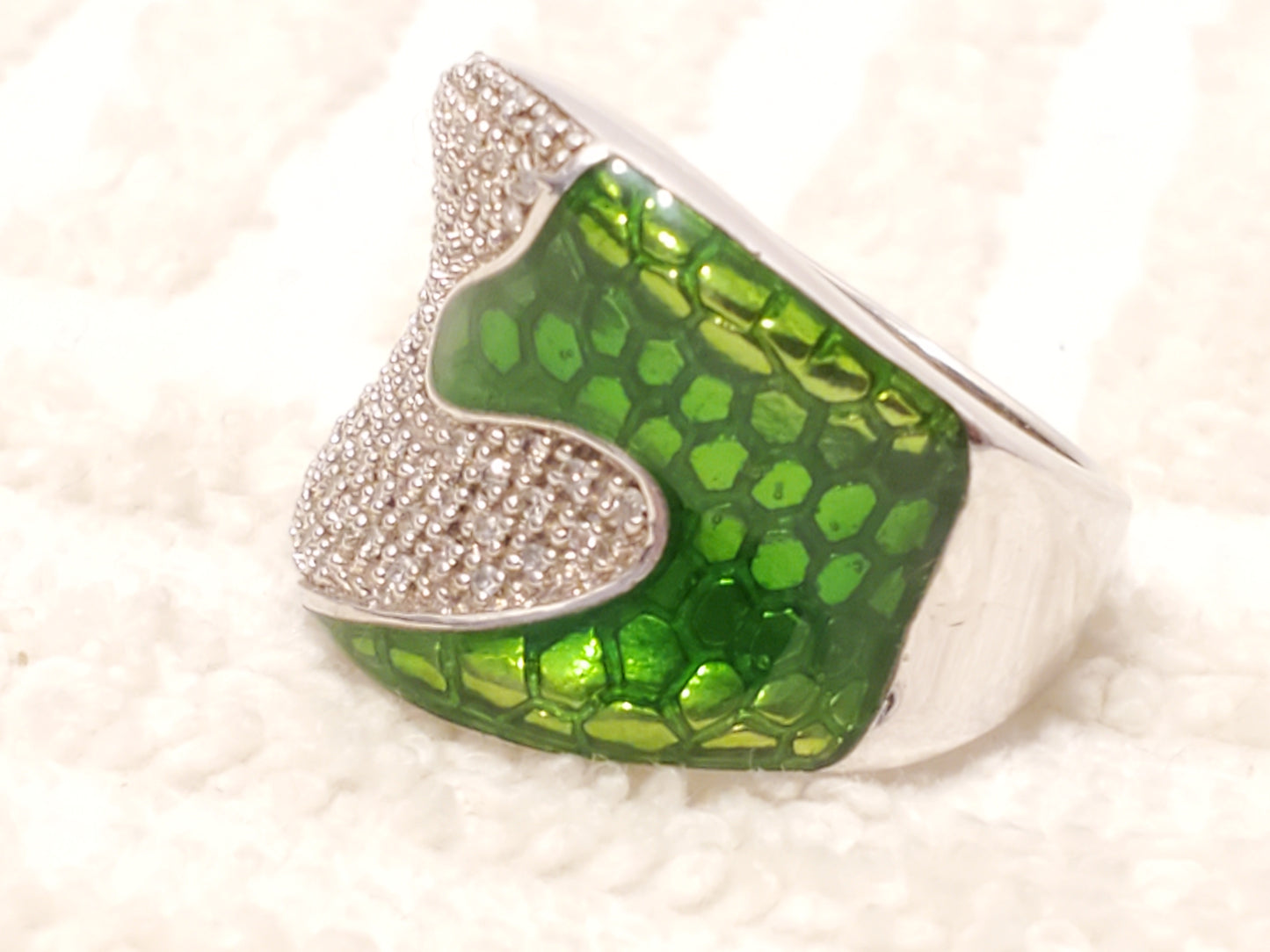 Green Enamel 925 Sterling Silver Diamonds Womens Ring JBWR Jewelry Made in India