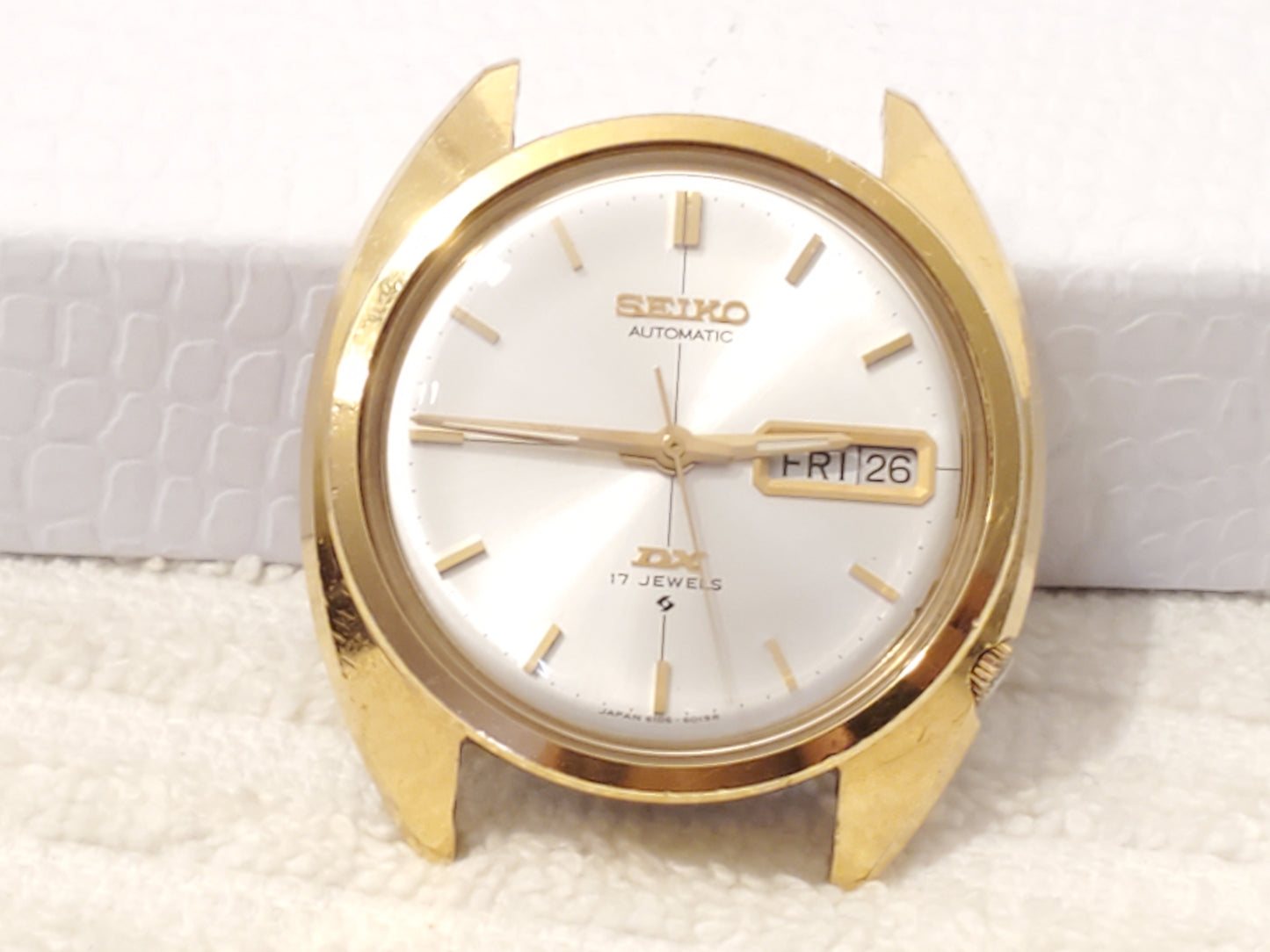 Vintage Seiko Automatic Men's Watch Gold Tone Day Date 17 Jewels Silver Dial