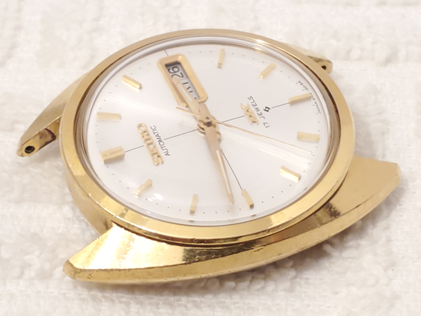 Vintage Seiko Automatic Men's Watch Gold Tone Day Date 17 Jewels Silver Dial
