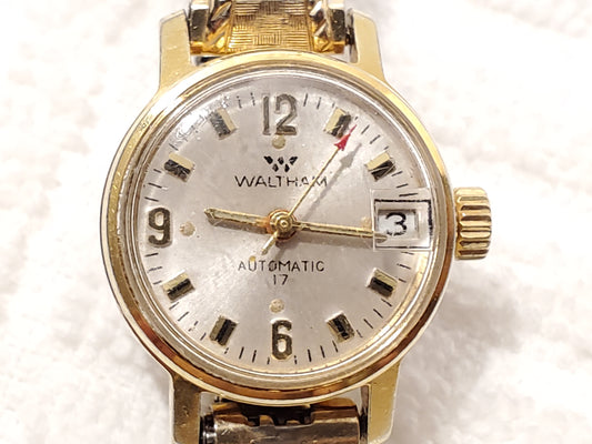 Vintage Waltham Automatic Women's Watch Swiss Made Gold Tone Date 17 Jewels