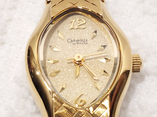 Vintage Caravelle by Bulova Women's Gold Tone Plated Quartz Watch Oval Shape SS