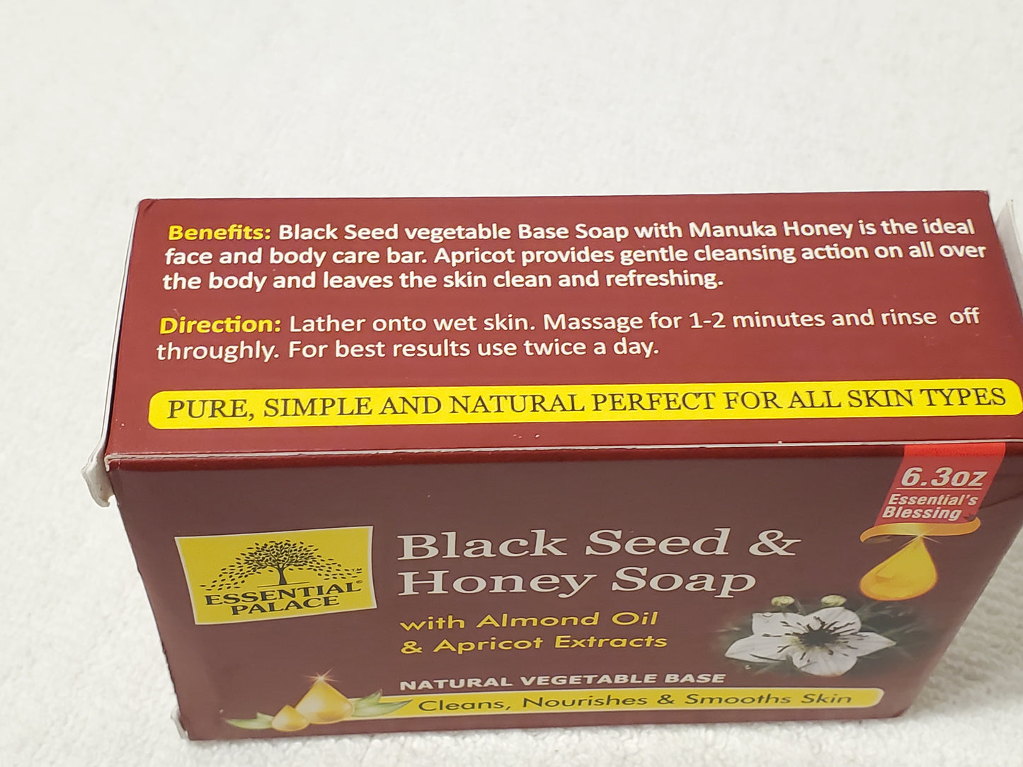 Black Seed Honey Bar Soap Almond Oil Apricot Extracts Skin Body by Essential Palace