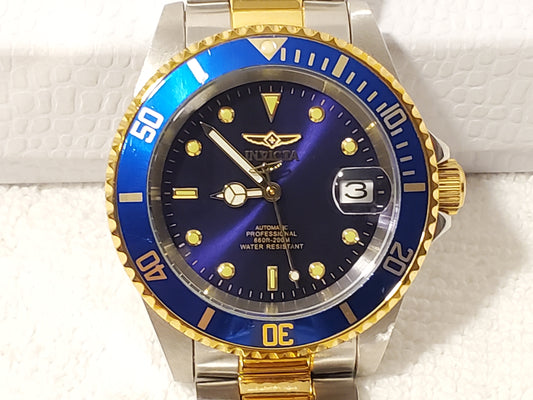 Invicta Automatic Men's Date Watch Twenty Four Jewels Stainless Steel Gold Tone Purple Dial