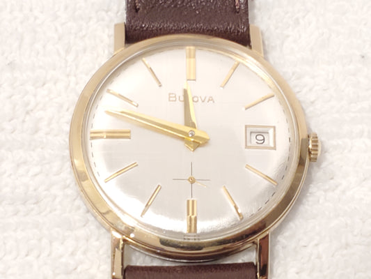 Vintage Bulova Men's Date Wind Up Watch Seventeen Jewels Swiss Made 10K RGP
