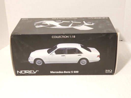 Vintage Norev 1997 Mercedes Benz S 600 White Diecast Car 1:18 Scale High Quality