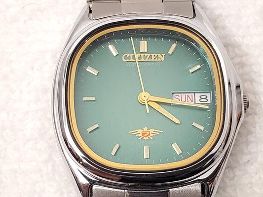 Vintage Citizen Automatic Mens Day Date Watch Green Dial 21 Jewels Eagle S Steel