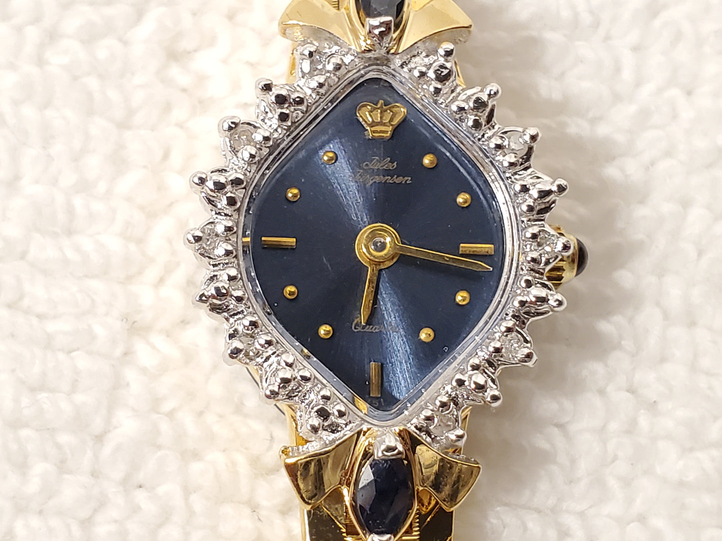 Jules Jurgensen Women Watch Blue Dial Diamonds Black Sapphire Gold Plated Jewel
