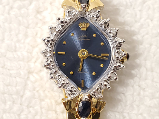 Jules Jurgensen Women Watch Blue Dial Diamonds Black Sapphire Gold Plated Jewel