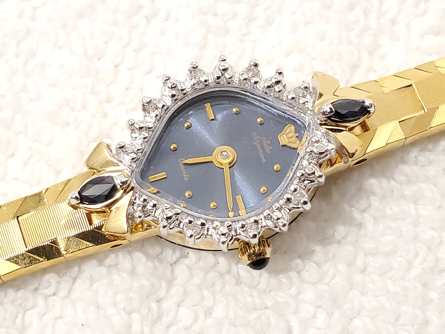 Jules Jurgensen Women Watch Blue Dial Diamonds Black Sapphire Gold Plated Jewel