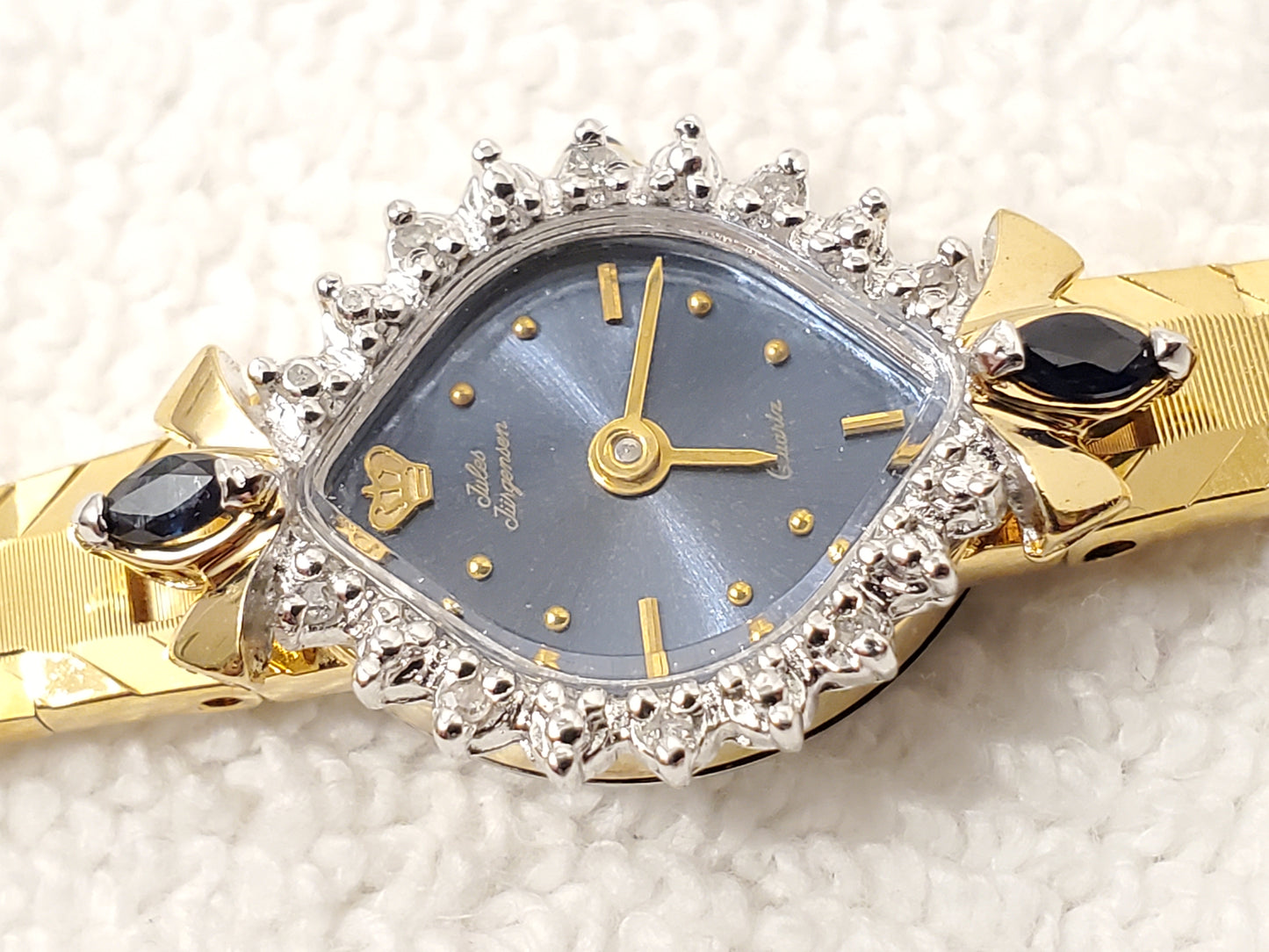 Jules Jurgensen Women Watch Blue Dial Diamonds Black Sapphire Gold Plated Jewel