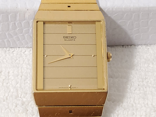Vintage Seiko Men's Gold Tone Slim Tank Quartz Watch Five Jewels Stainless Steel