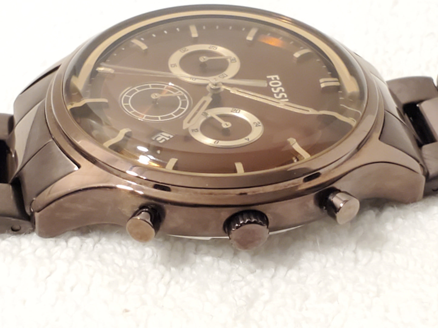 Vintage Fossil Men's Chronograph Date Brown Bronze Tone Stainless Steel Watch