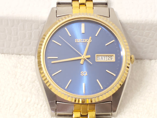 Vintage Seiko SQ Presidential Date Day Men's Gold Tone Watch One Jewel S Steel