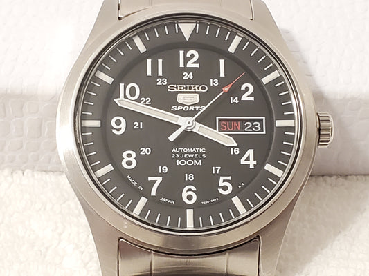 Seiko 5 Sports Military Men's Black Dial Automatic Watch Day Date 23 Jewels 100M