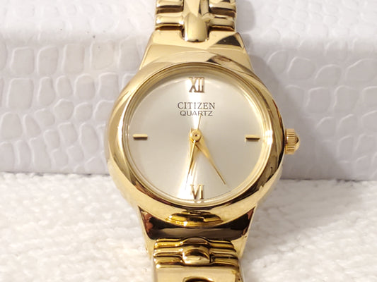 Vintage Citizen Women Gold Tone Stainless Steel Watch Silver Dial Roman Numeral