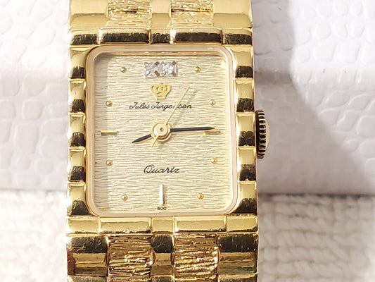 Vintage Jules Jurgensen Women's Tank Watch Two Diamonds Gold Plated Five Jewels