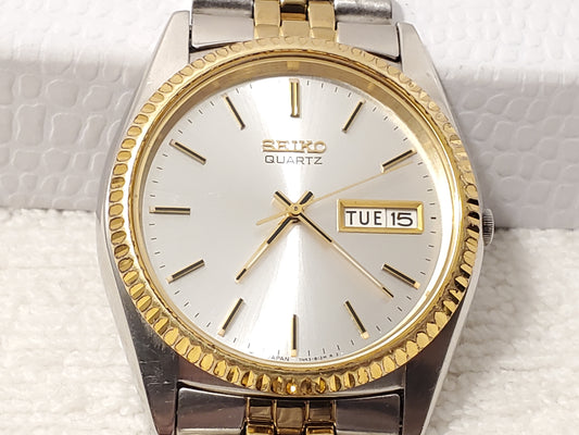 Vintage Seiko Mens Presidential Watch Gold Tone Stainless Steel Date Day 1 Jewel