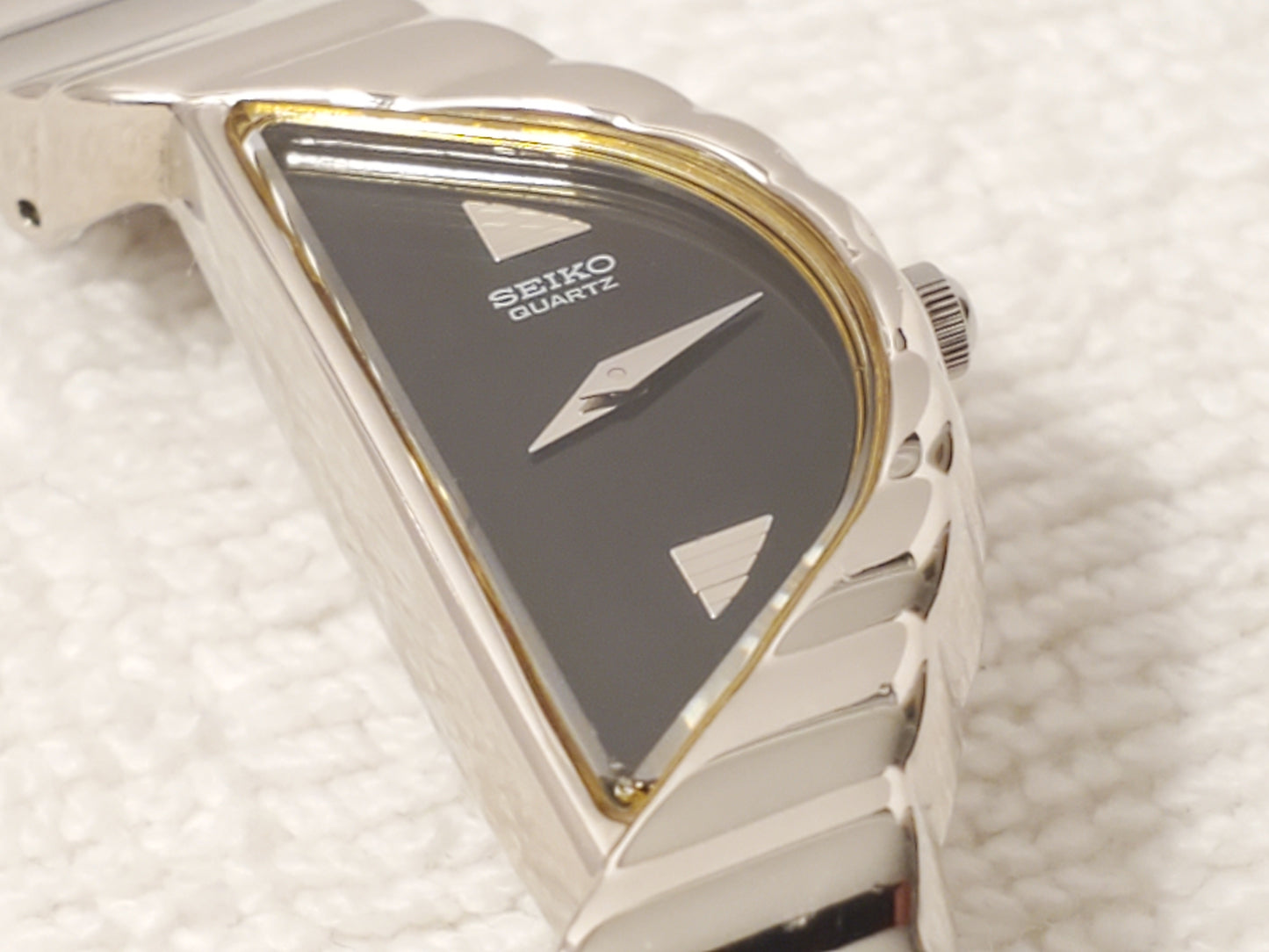 Vintage Seiko Women's Half Moon Quartz Watch Stainless Steel Black Dial
