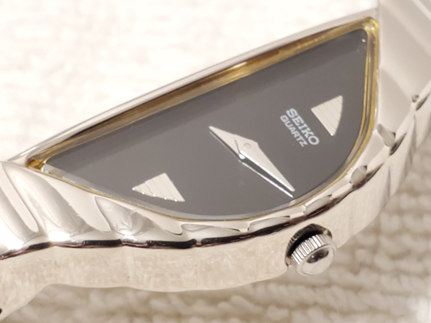 Vintage Seiko Women's Half Moon Quartz Watch Stainless Steel Black Dial