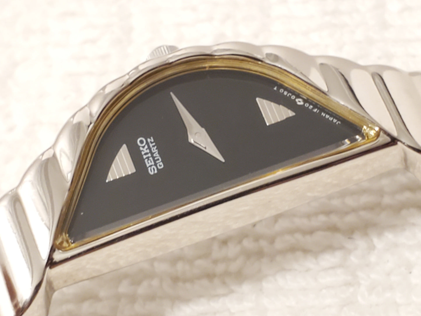 Vintage Seiko Women's Half Moon Quartz Watch Stainless Steel Black Dial