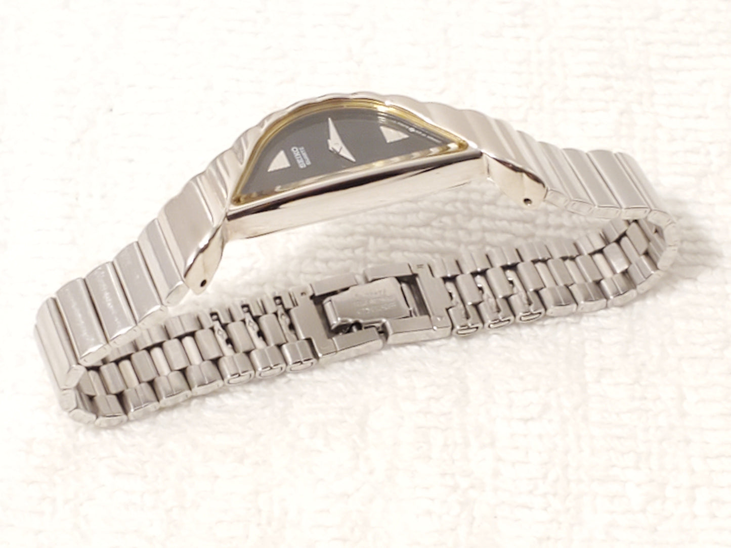 Vintage Seiko Women's Half Moon Quartz Watch Stainless Steel Black Dial