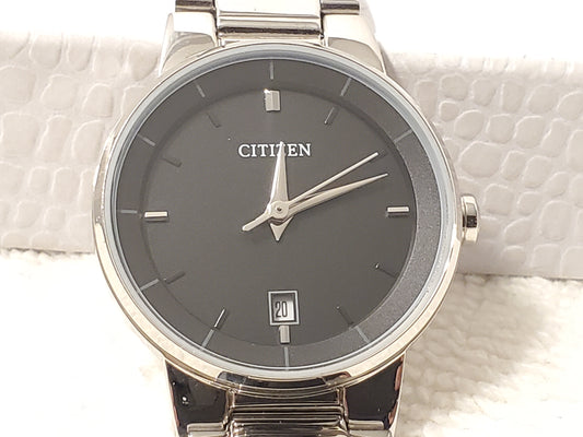Vintage Citizen Women's Black Dial Date Watch Stainless Steel WR 50 Meters