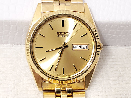 Vintage Seiko Men's Presidential Day Date Quartz Watch Gold Tone Stainless Steel