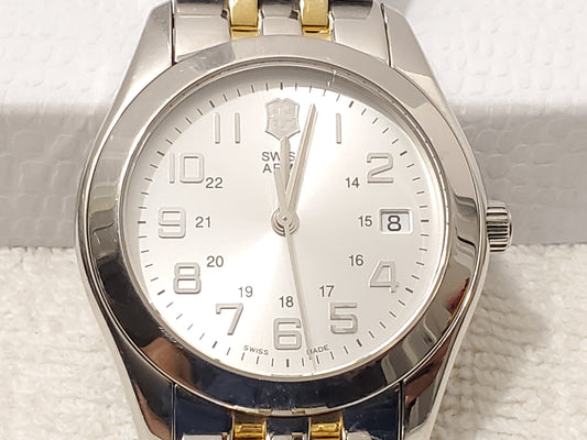 Vintage Victorinox Swiss Army Men's Date SS Watch 5 Jewels Gold Plated Sapphire