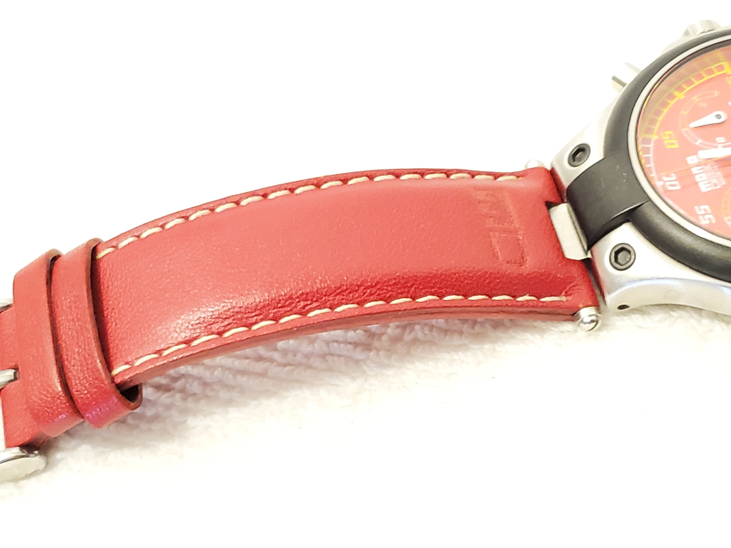 Vintage Momo Design Speed Men's Red Chronograph Date Swiss Watch Leather Band SS
