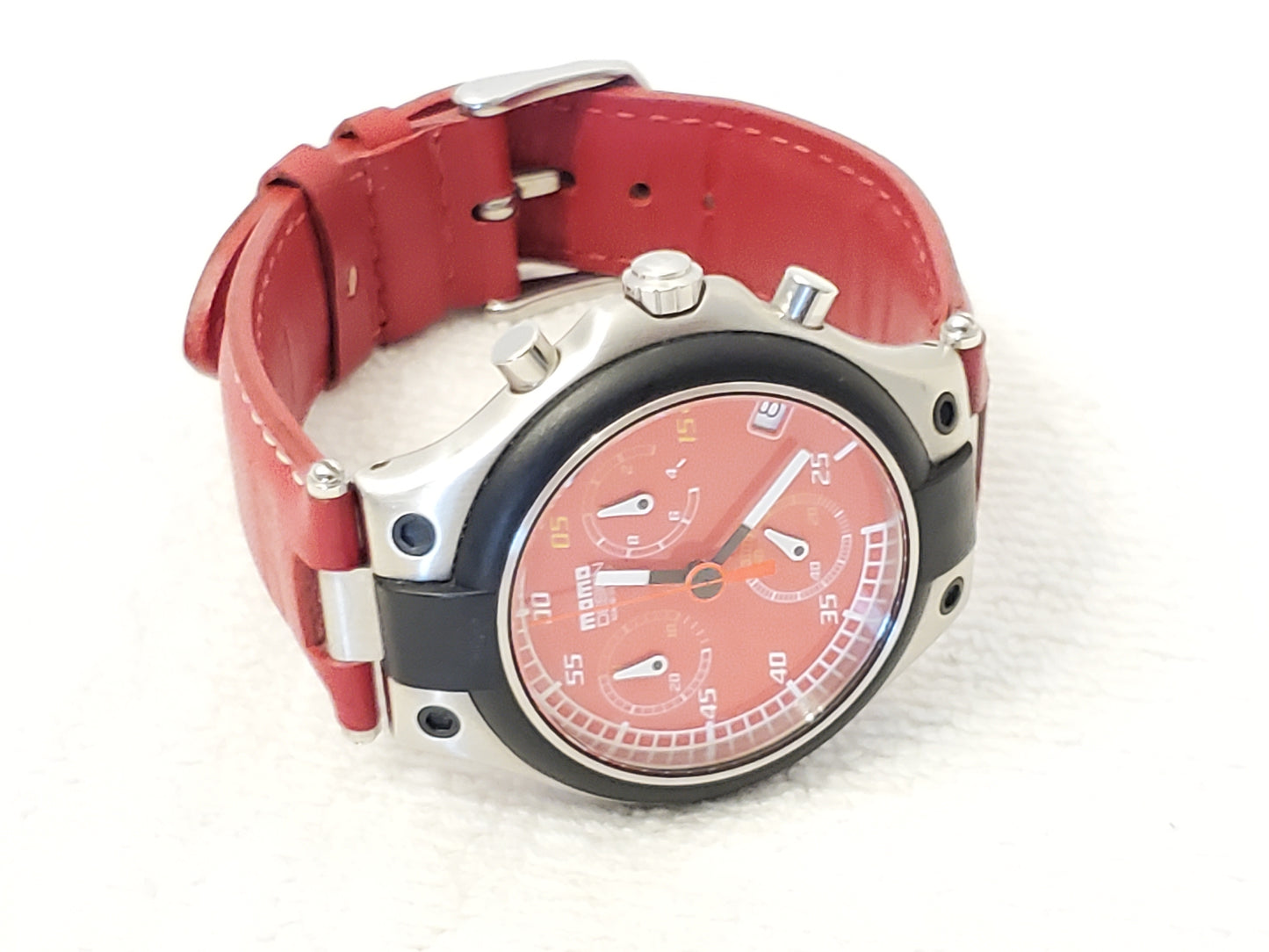 Vintage Momo Design Speed Men's Red Chronograph Date Swiss Watch Leather Band SS